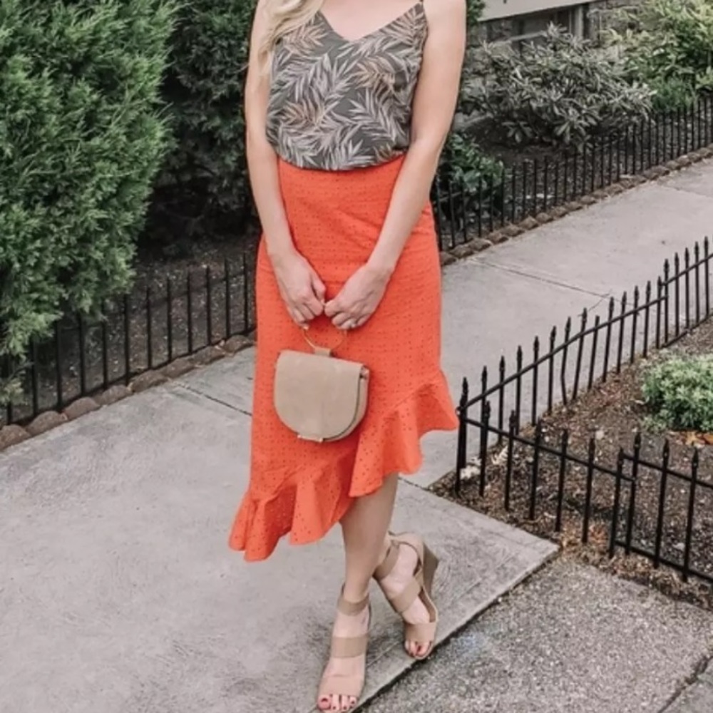 J Crew Mercantile Coral Eyelet Skirt Asymmetrical
